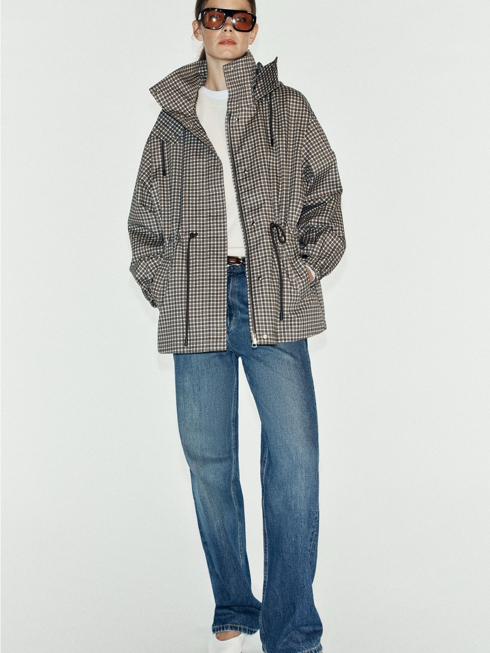 Zara Checked Raincoat jacket- Brown/Gray Check